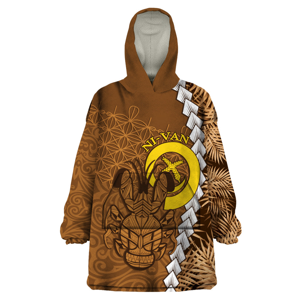 Vanuatu Coconut Crab Wearable Blanket Hoodie Ni-Van Tropical Leaves With Sand Drawing Art