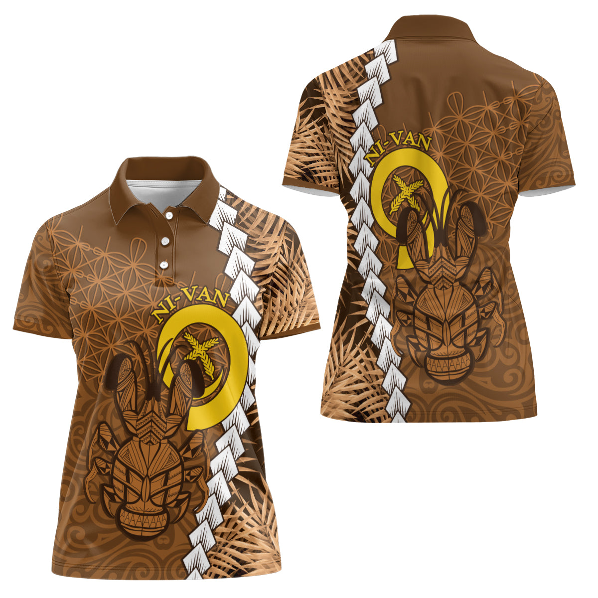 Vanuatu Coconut Crab Women Polo Shirt Ni-Van Tropical Leaves With Sand Drawing Art