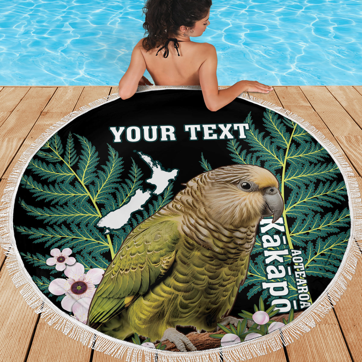 Personalised New Zealand Kakapo Beach Blanket Aotearoa Fern With Manuka