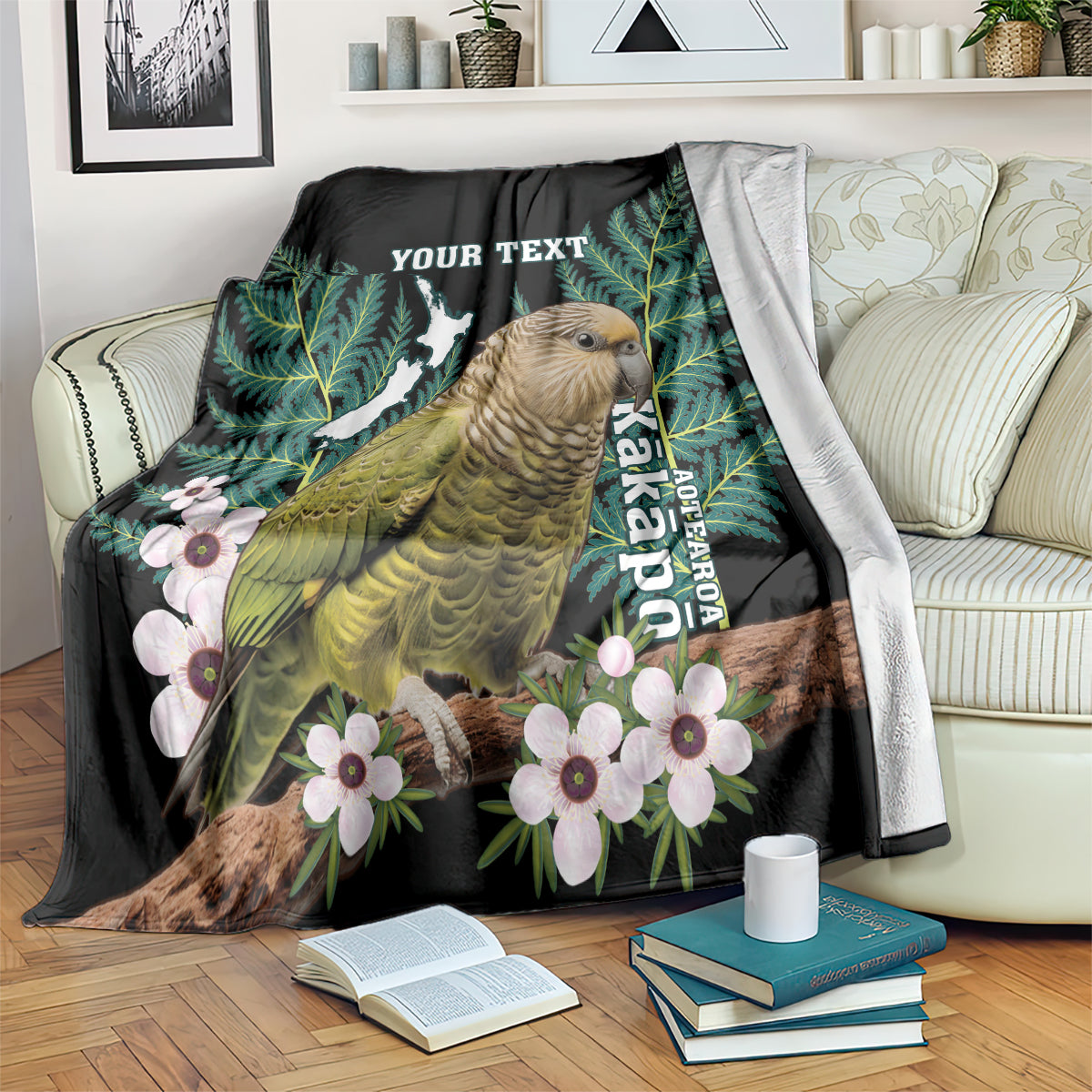Personalised New Zealand Kakapo Blanket Aotearoa Fern With Manuka