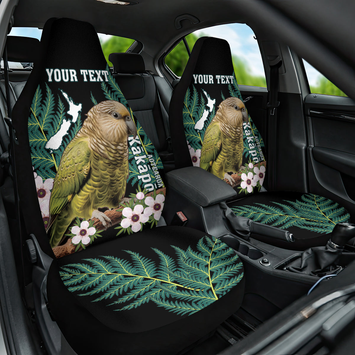 Personalised New Zealand Kakapo Car Seat Cover Aotearoa Fern With Manuka