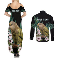 Personalised New Zealand Kakapo Couples Matching Summer Maxi Dress and Long Sleeve Button Shirt Aotearoa Fern With Manuka