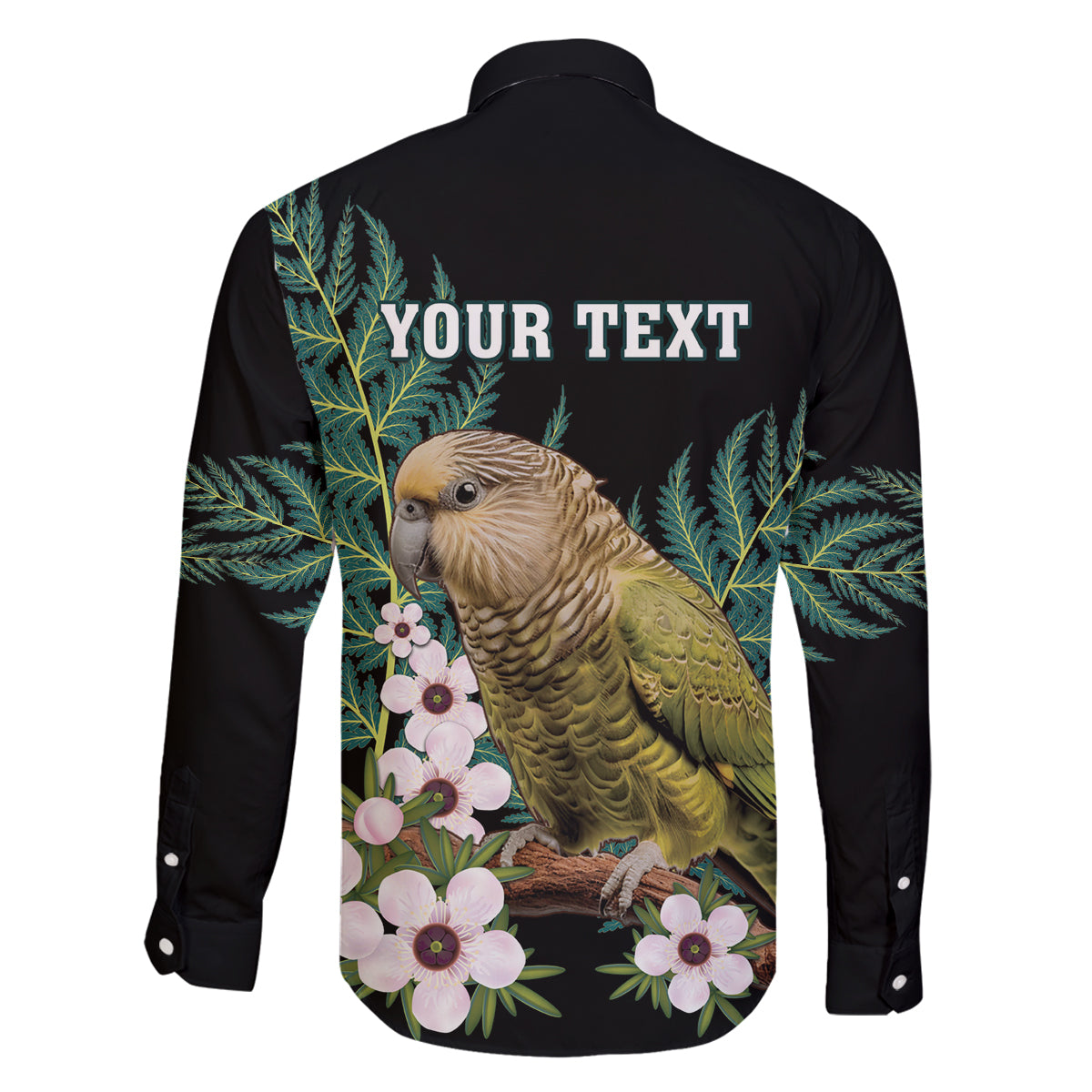 Personalised New Zealand Kakapo Family Matching Off The Shoulder Long Sleeve Dress and Hawaiian Shirt Aotearoa Fern With Manuka LT14 - Polynesian Pride