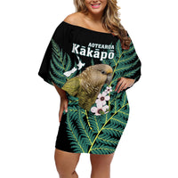Personalised New Zealand Kakapo Family Matching Off Shoulder Short Dress and Hawaiian Shirt Aotearoa Fern With Manuka