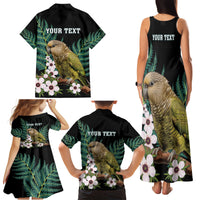 Personalised New Zealand Kakapo Family Matching Tank Maxi Dress and Hawaiian Shirt Aotearoa Fern With Manuka