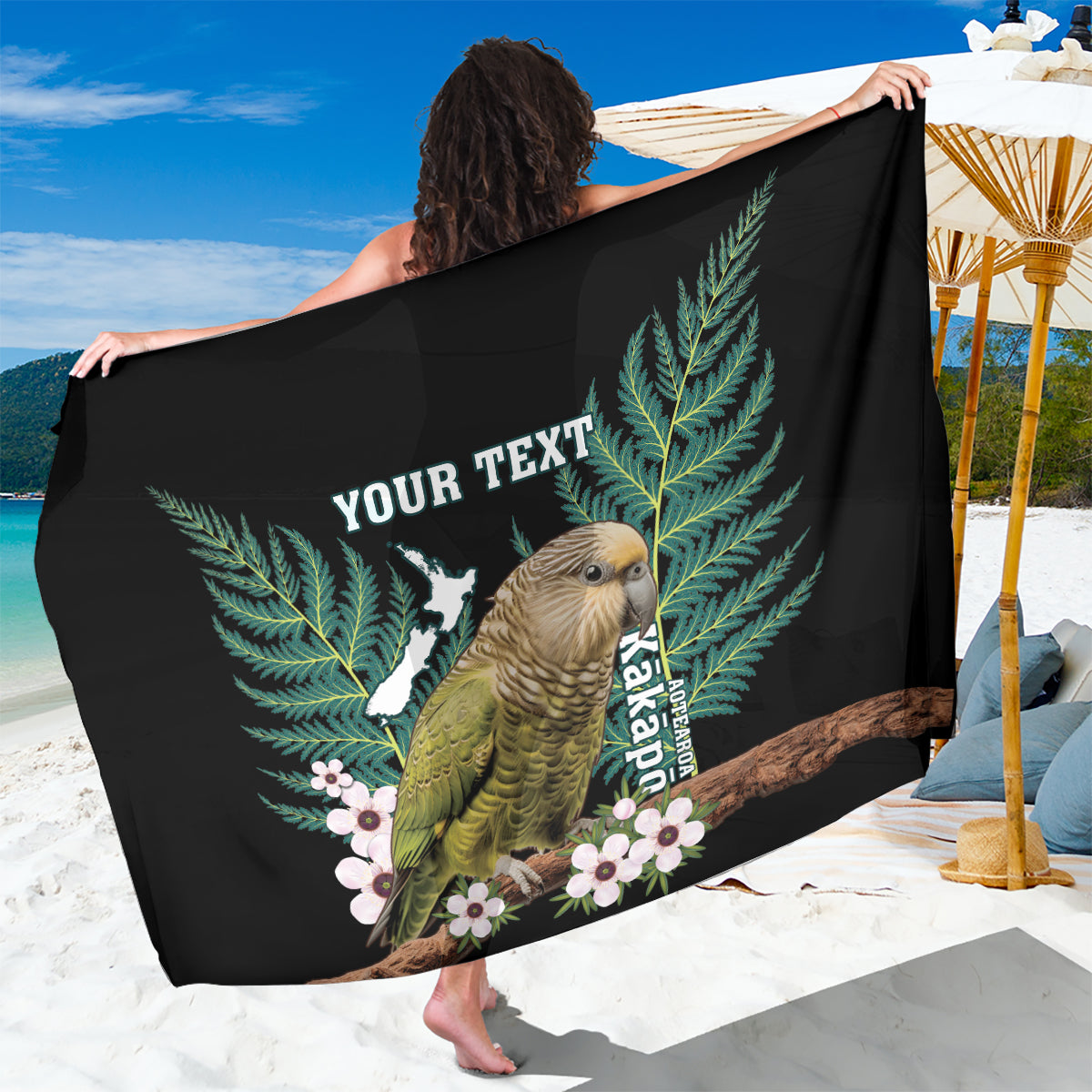 Personalised New Zealand Kakapo Sarong Aotearoa Fern With Manuka