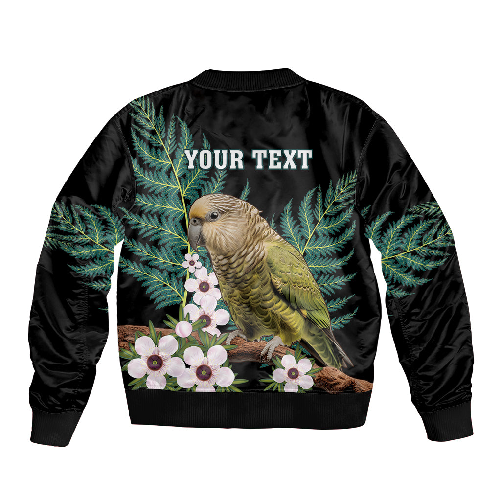 Personalised New Zealand Kakapo Sleeve Zip Bomber Jacket Aotearoa Fern With Manuka