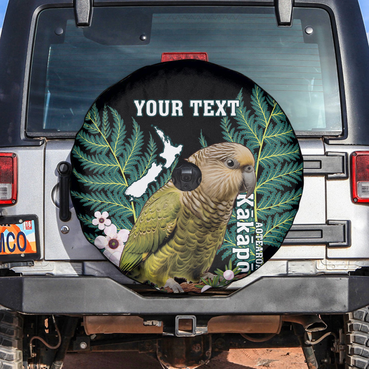 Personalised New Zealand Kakapo Spare Tire Cover Aotearoa Fern With Manuka