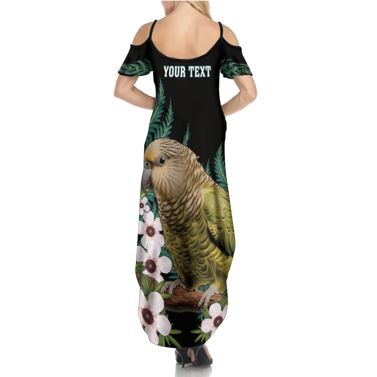 Personalised New Zealand Kakapo Summer Maxi Dress Aotearoa Fern With Manuka