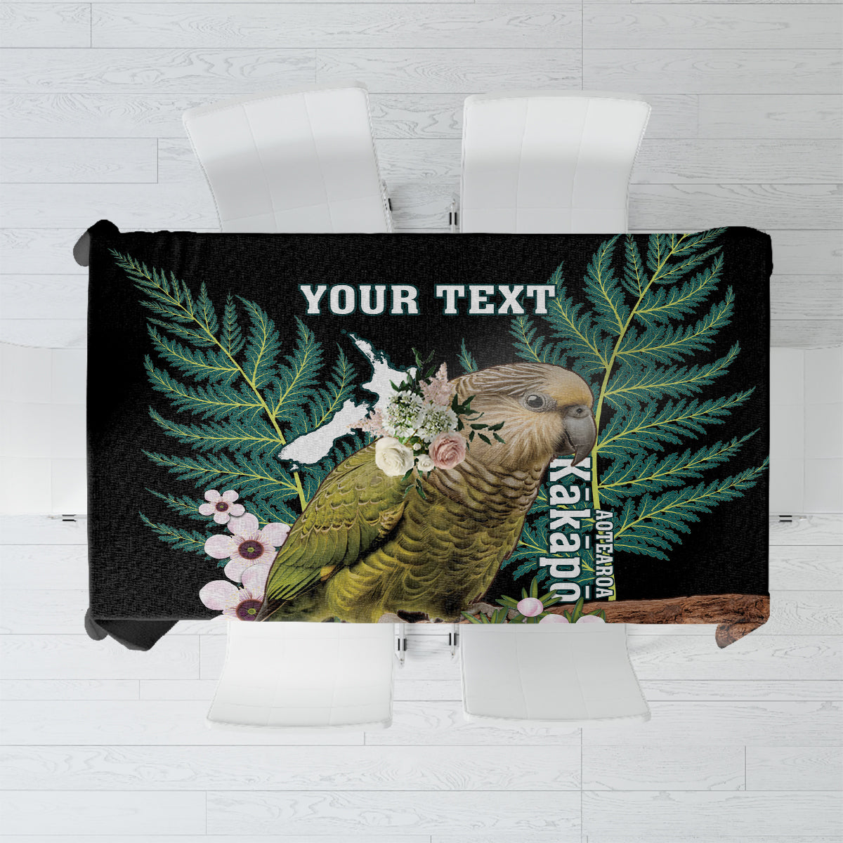 Personalised New Zealand Kakapo Tablecloth Aotearoa Fern With Manuka