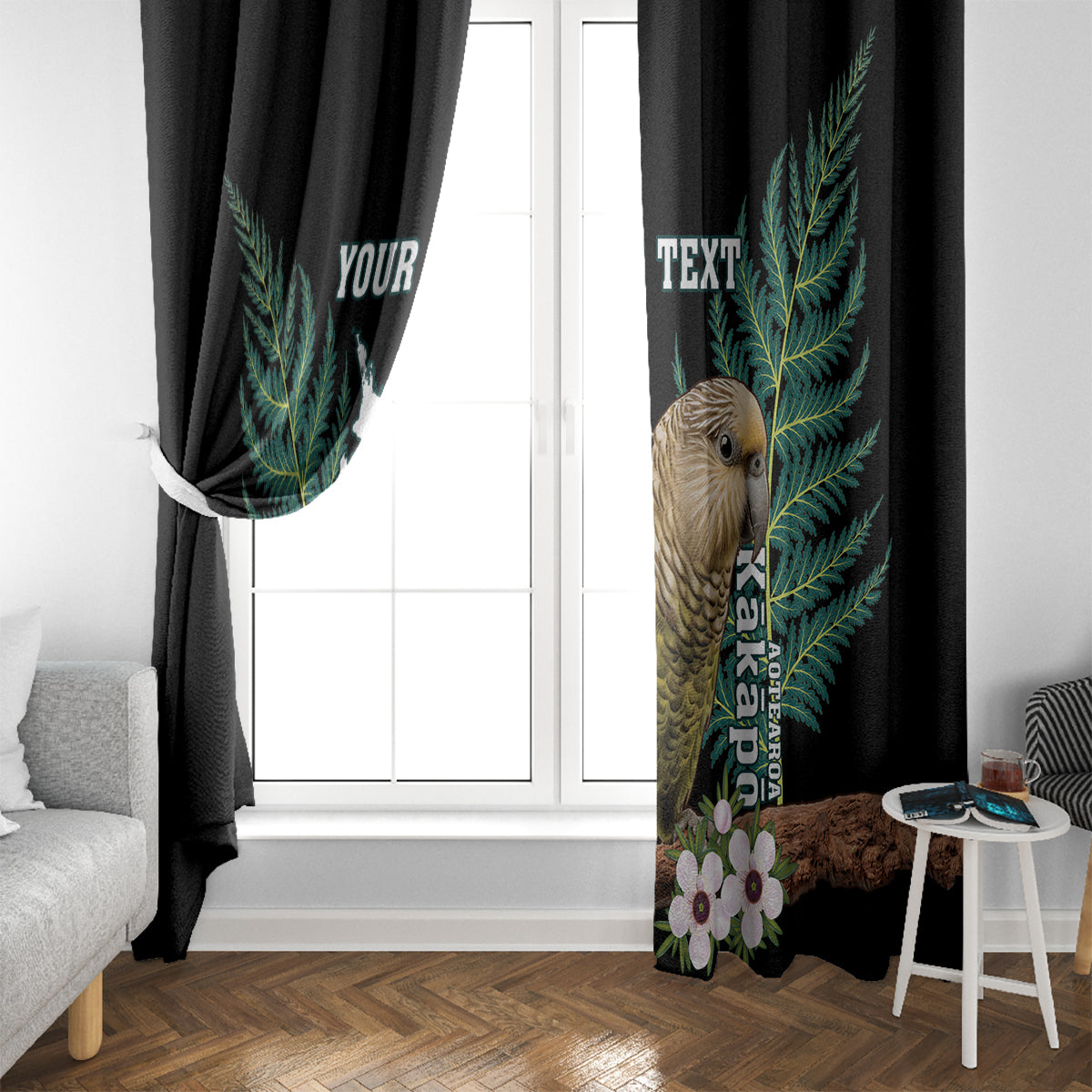 Personalised New Zealand Kakapo Window Curtain Aotearoa Fern With Manuka LT14 - Polynesian Pride