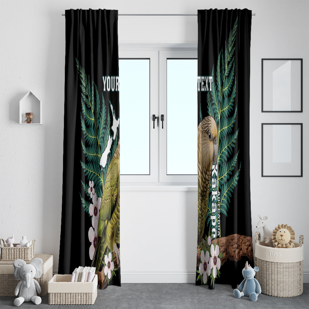 Personalised New Zealand Kakapo Window Curtain Aotearoa Fern With Manuka LT14 - Polynesian Pride