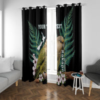 Personalised New Zealand Kakapo Window Curtain Aotearoa Fern With Manuka LT14 With Grommets Black - Polynesian Pride