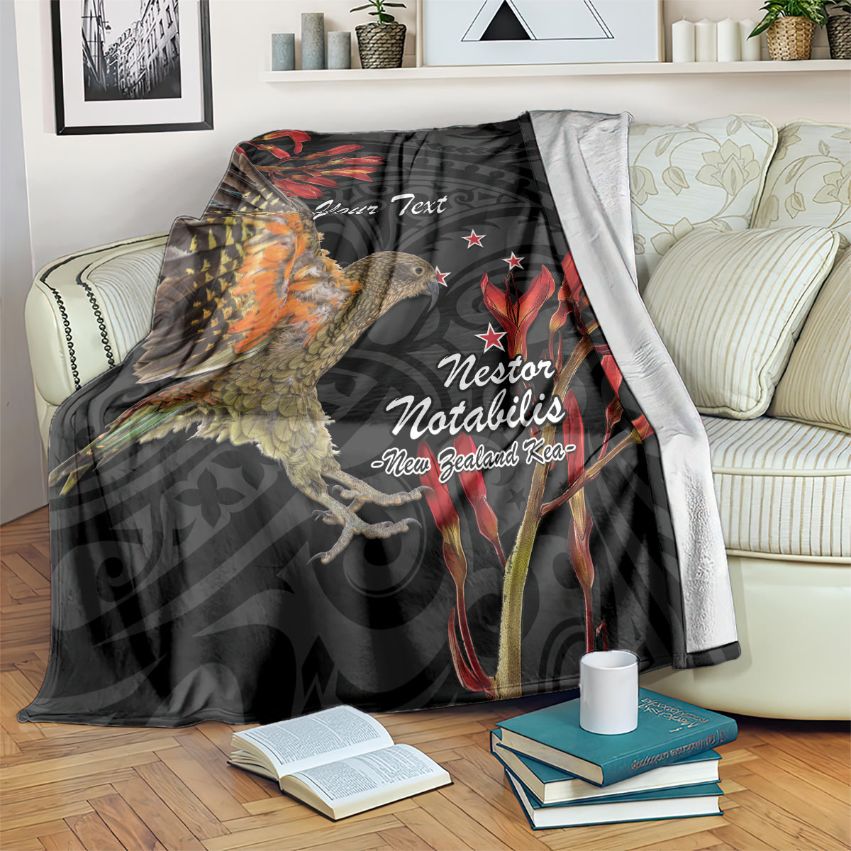 Personalised New Zealand Kea Blanket Nestor Notabilis With Harakeke Maori Pattern