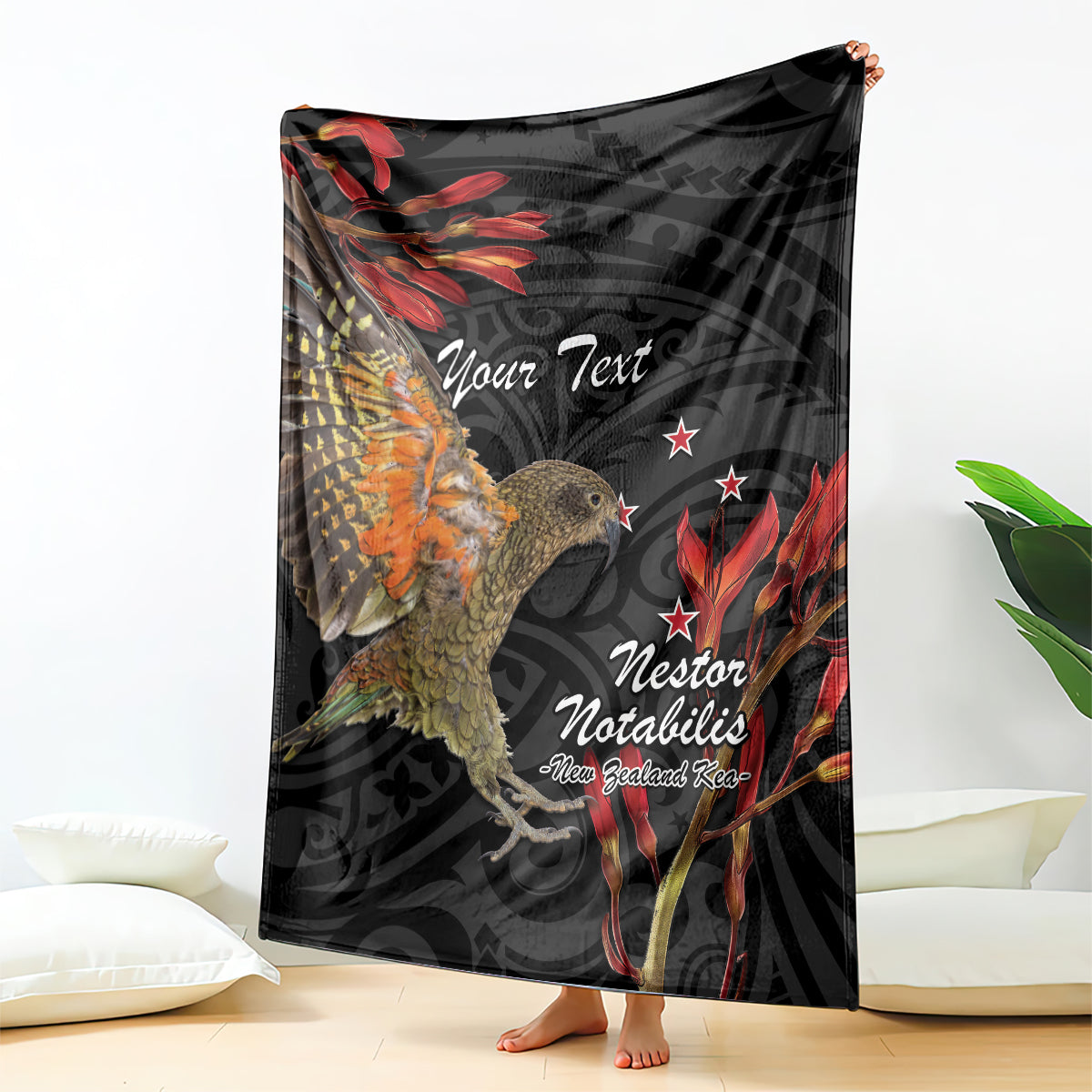Personalised New Zealand Kea Blanket Nestor Notabilis With Harakeke Maori Pattern
