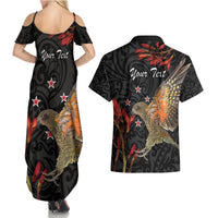 Personalised New Zealand Kea Couples Matching Summer Maxi Dress and Hawaiian Shirt Nestor Notabilis With Harakeke Maori Pattern