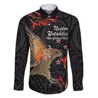 Personalised New Zealand Kea Family Matching Off Shoulder Maxi Dress and Hawaiian Shirt Nestor Notabilis With Harakeke Maori Pattern