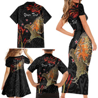 Personalised New Zealand Kea Family Matching Short Sleeve Bodycon Dress and Hawaiian Shirt Nestor Notabilis With Harakeke Maori Pattern