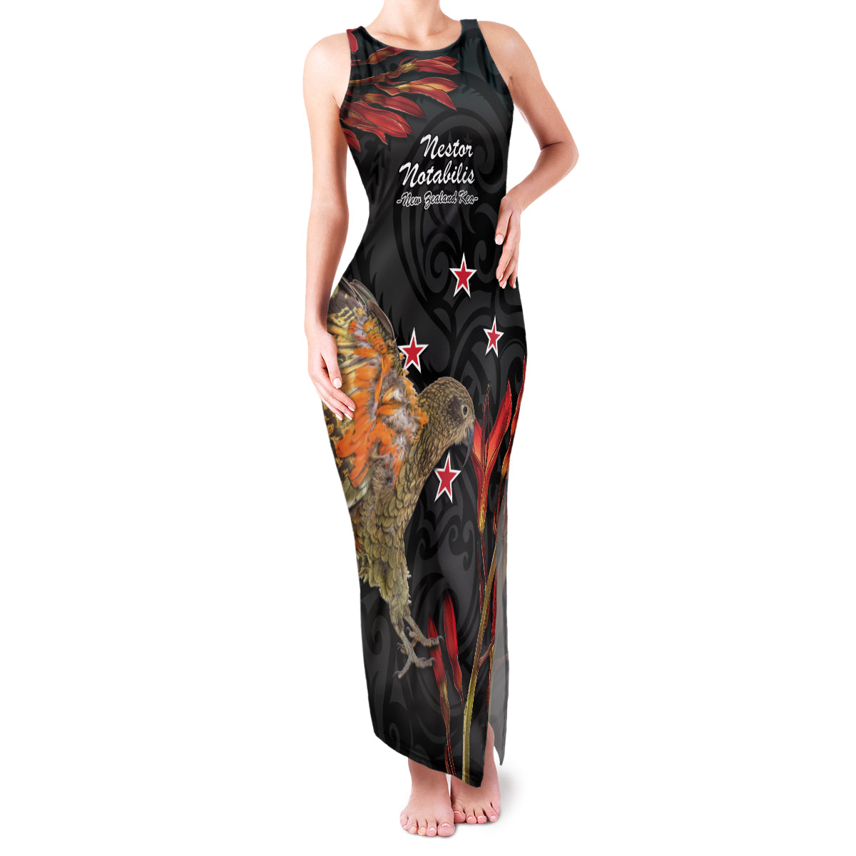 Personalised New Zealand Kea Family Matching Tank Maxi Dress and Hawaiian Shirt Nestor Notabilis With Harakeke Maori Pattern