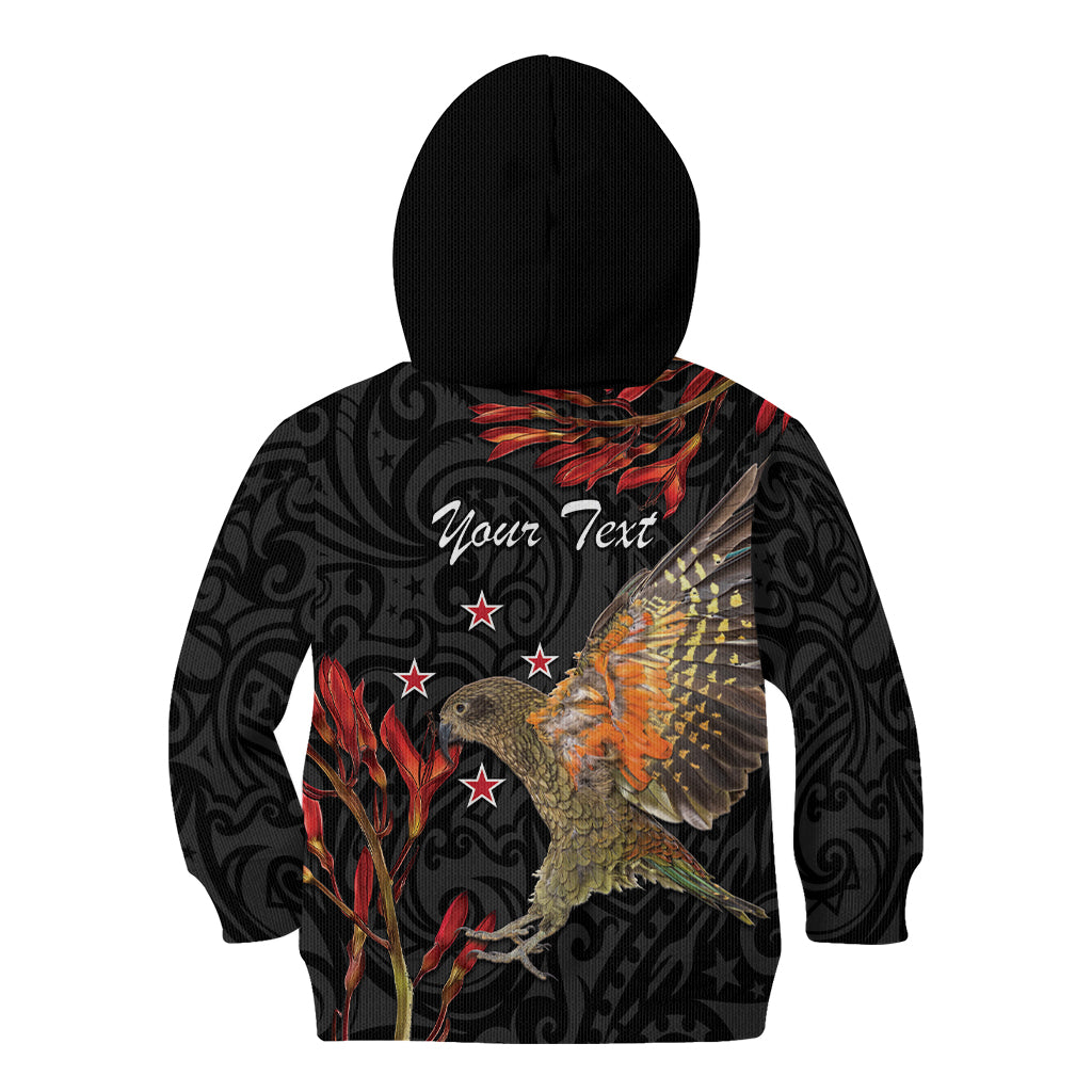 Personalised New Zealand Kea Kid Hoodie Nestor Notabilis With Harakeke Maori Pattern