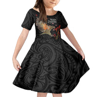 Personalised New Zealand Kea Kid Short Sleeve Dress Nestor Notabilis With Harakeke Maori Pattern LT14 KID Black - Polynesian Pride