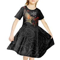 Personalised New Zealand Kea Kid Short Sleeve Dress Nestor Notabilis With Harakeke Maori Pattern LT14 - Polynesian Pride