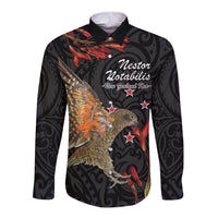 Personalised New Zealand Kea Long Sleeve Button Shirt Nestor Notabilis With Harakeke Maori Pattern