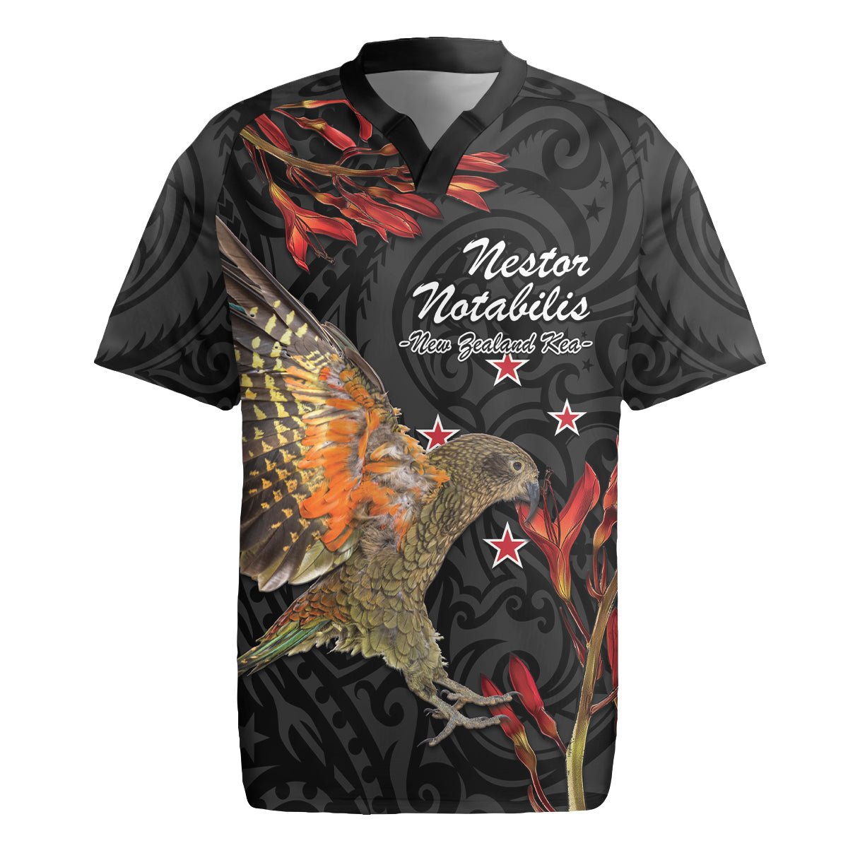 Personalised New Zealand Kea Rugby Jersey Nestor Notabilis With Harakeke Maori Pattern LT14 Black - Polynesian Pride