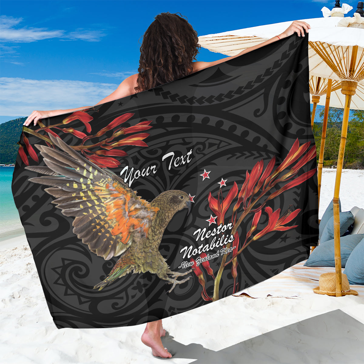 Personalised New Zealand Kea Sarong Nestor Notabilis With Harakeke Maori Pattern