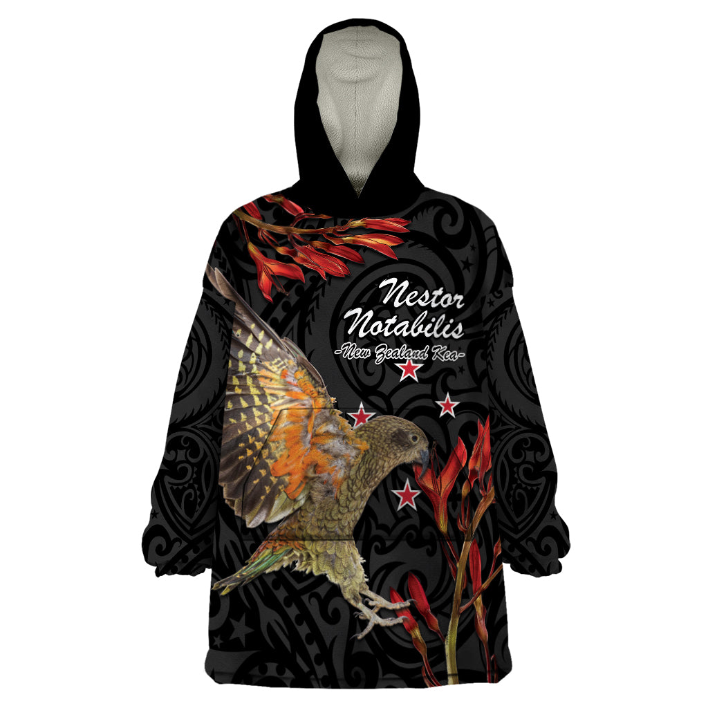 Personalised New Zealand Kea Wearable Blanket Hoodie Nestor Notabilis With Harakeke Maori Pattern