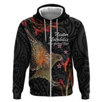 Personalised New Zealand Kea Zip Hoodie Nestor Notabilis With Harakeke Maori Pattern LT14 Zip Hoodie Black - Polynesian Pride