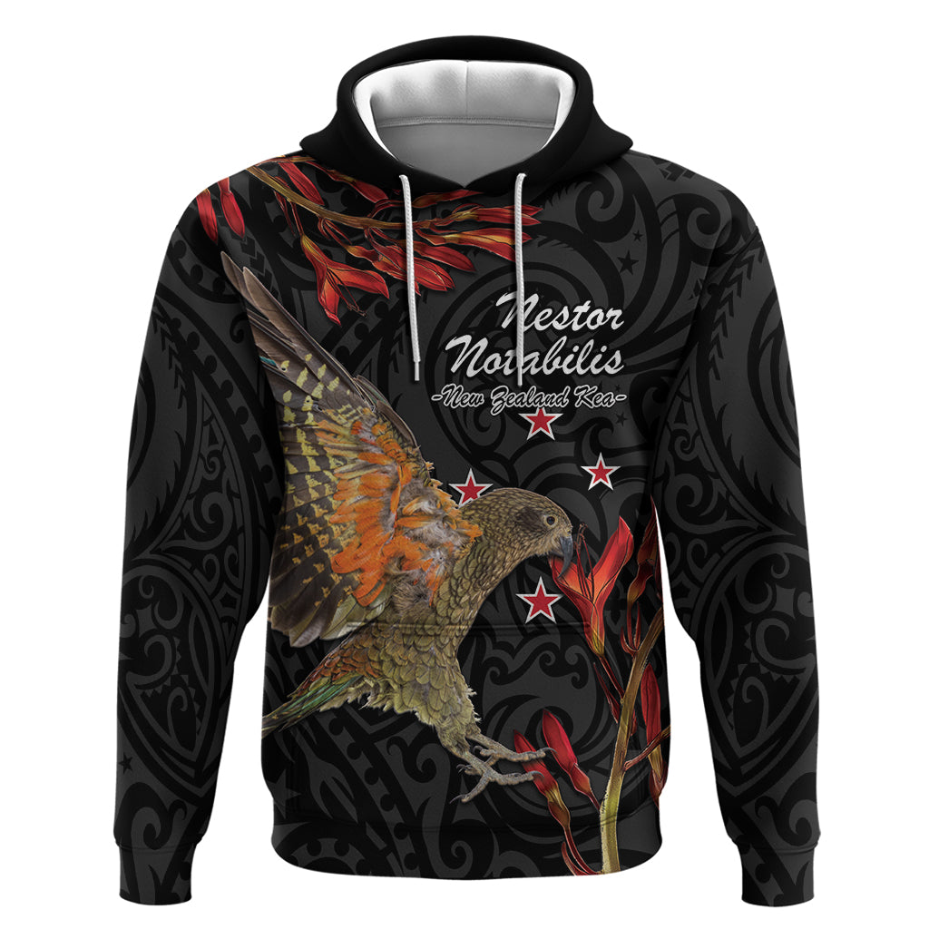 Personalised New Zealand Kea Zip Hoodie Nestor Notabilis With Harakeke Maori Pattern LT14 Pullover Hoodie Black - Polynesian Pride