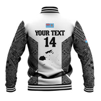 Custom Fiji Tapa Rugby Baseball Jacket Flying Fijian Black And White Version