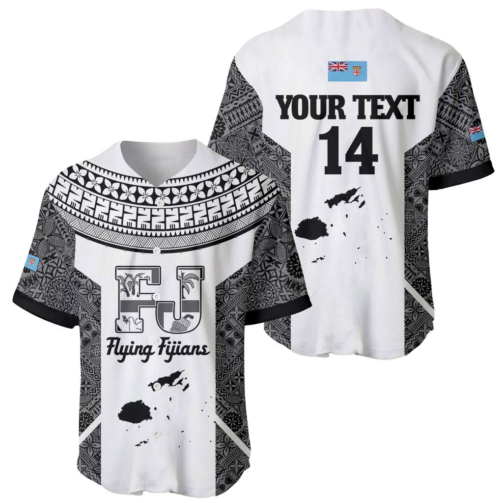 Custom Fiji Tapa Rugby Baseball Jersey Flying Fijian Black And White Version