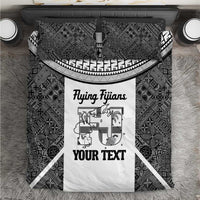 Custom Fiji Tapa Rugby Bedding Set Flying Fijian Black And White Version