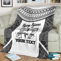 Custom Fiji Tapa Rugby Blanket Flying Fijian Black And White Version