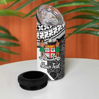 Custom Fiji Tapa Rugby 4 in 1 Can Cooler Tumbler Flying Fijian Black And White Version
