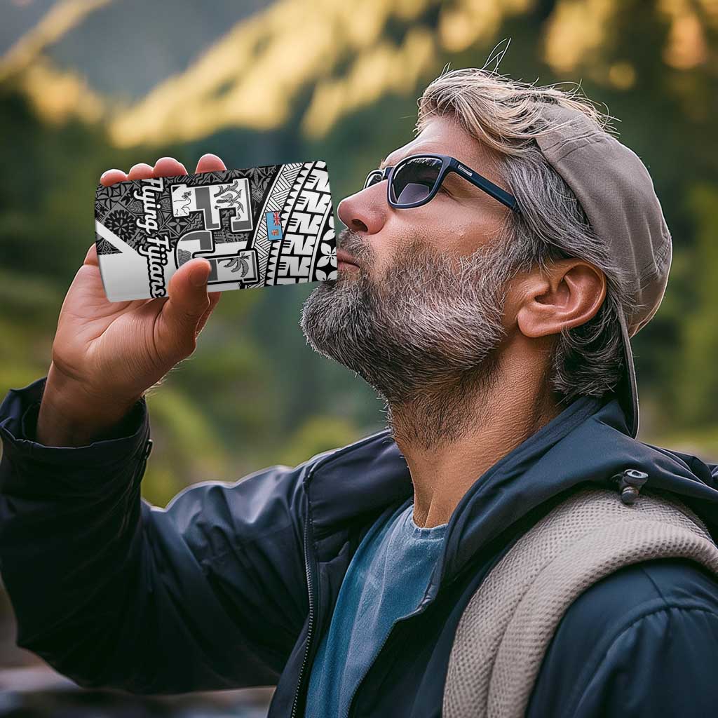 Custom Fiji Tapa Rugby 4 in 1 Can Cooler Tumbler Flying Fijian Black And White Version