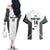 Custom Fiji Tapa Rugby Couples Matching Off The Shoulder Long Sleeve Dress and Hawaiian Shirt Flying Fijian Black And White Version