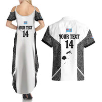 Custom Fiji Tapa Rugby Couples Matching Summer Maxi Dress and Hawaiian Shirt Flying Fijian Black And White Version