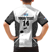 Custom Fiji Tapa Rugby Family Matching Long Sleeve Bodycon Dress and Hawaiian Shirt Flying Fijian Black And White Version