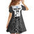 Custom Fiji Tapa Rugby Family Matching Off Shoulder Short Dress and Hawaiian Shirt Flying Fijian Black And White Version
