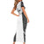 Custom Fiji Tapa Rugby Family Matching Short Sleeve Bodycon Dress and Hawaiian Shirt Flying Fijian Black And White Version