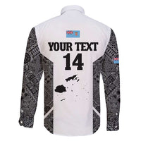 Custom Fiji Tapa Rugby Family Matching Tank Maxi Dress and Hawaiian Shirt Flying Fijian Black And White Version