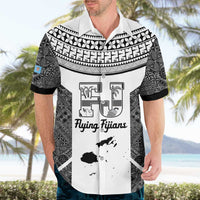 Custom Fiji Tapa Rugby Hawaiian Shirt Flying Fijian Black And White Version