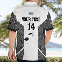Custom Fiji Tapa Rugby Hawaiian Shirt Flying Fijian Black And White Version