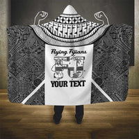 Custom Fiji Tapa Rugby Hooded Blanket Flying Fijian Black And White Version