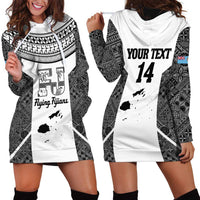 Custom Fiji Tapa Rugby Hoodie Dress Flying Fijian Black And White Version