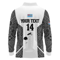 Custom Fiji Tapa Rugby Long Sleeve Polo Shirt Flying Fijian Black And White Version