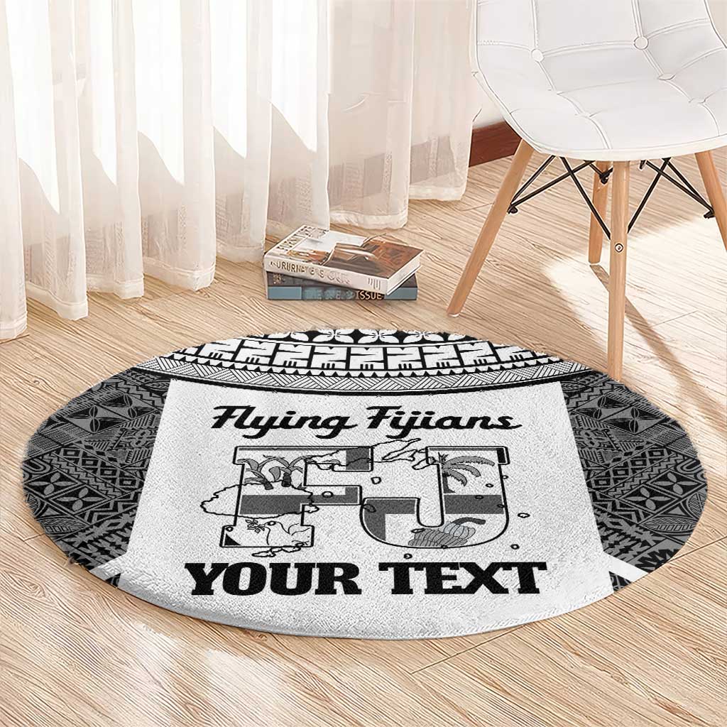 Custom Fiji Tapa Rugby Round Carpet Flying Fijian Black And White Version